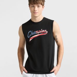 Classic Graphic Muscle Tank. USA Flag Script