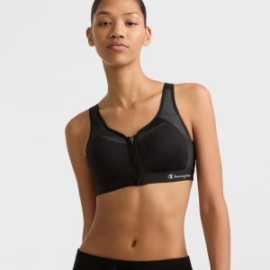Motion Control Zip Sports Bra. Wirefree. Script Logo